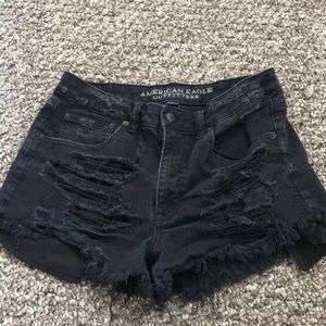 american eagle black denim shorts